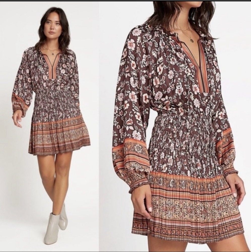 Anthropologie Current Air Floral‎ Pleated Mini Dress
